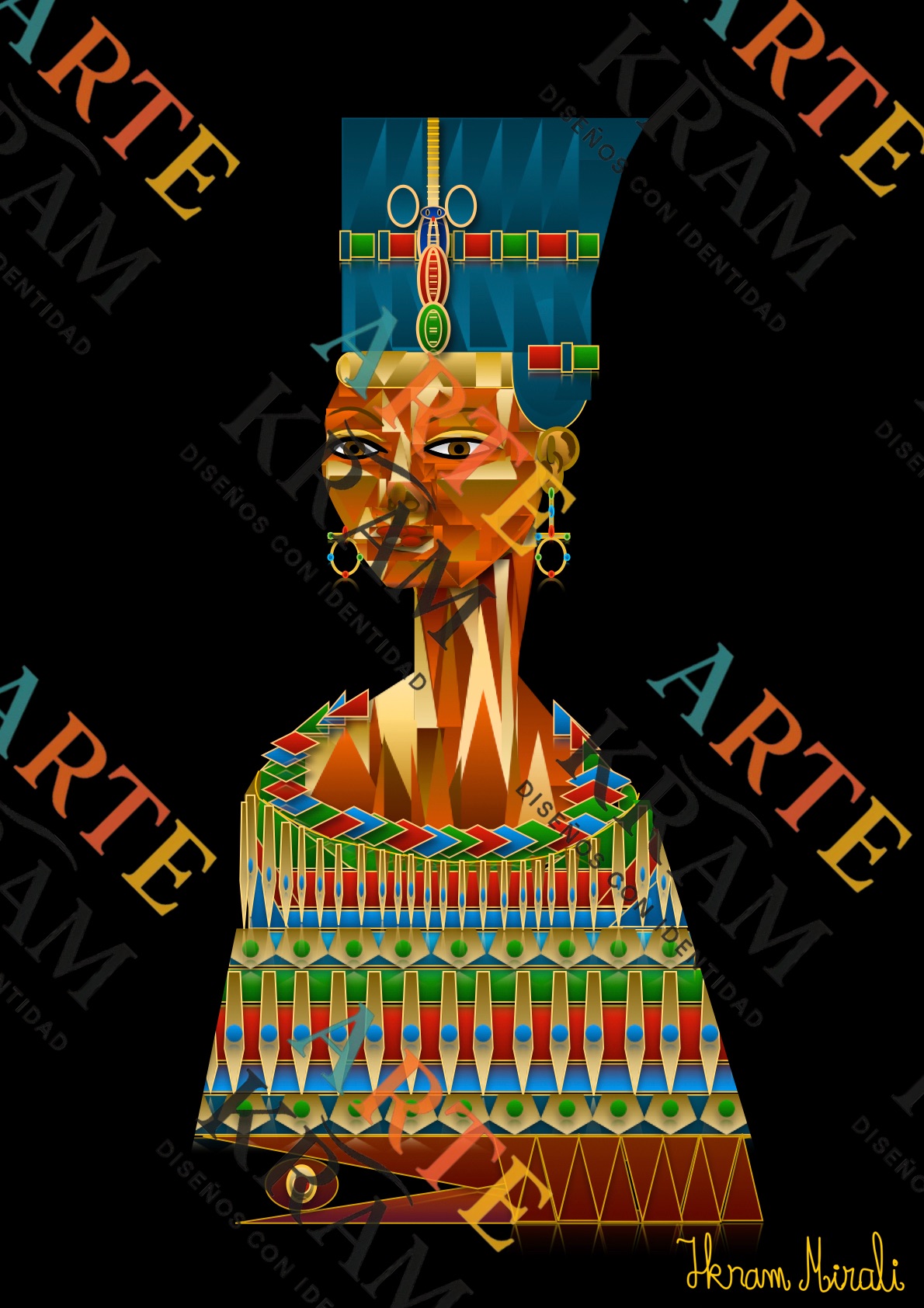 El Busto de Nefertiti (esculpido en madera multicolor)